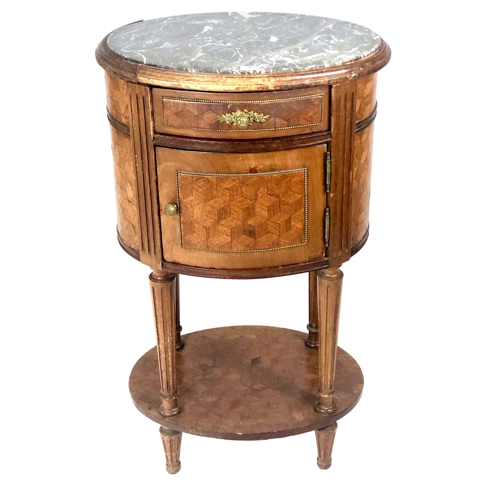 19th Century Louis XVI Oval Veneered Side Table, France