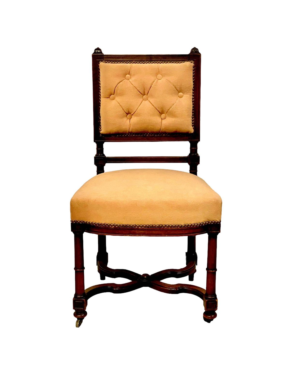 Set Of Five Upholstered Louis XIII Style Dining Chairs, 19th Century photo for sale