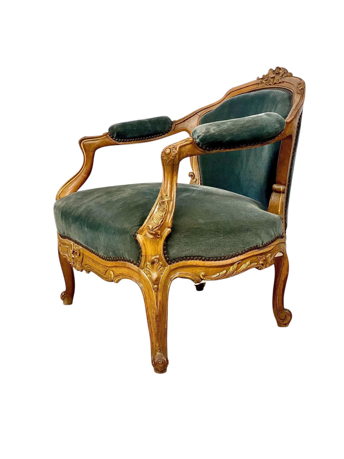 19th Century Lounge Armchair In Carved Giltwood And Velvet photo furniture