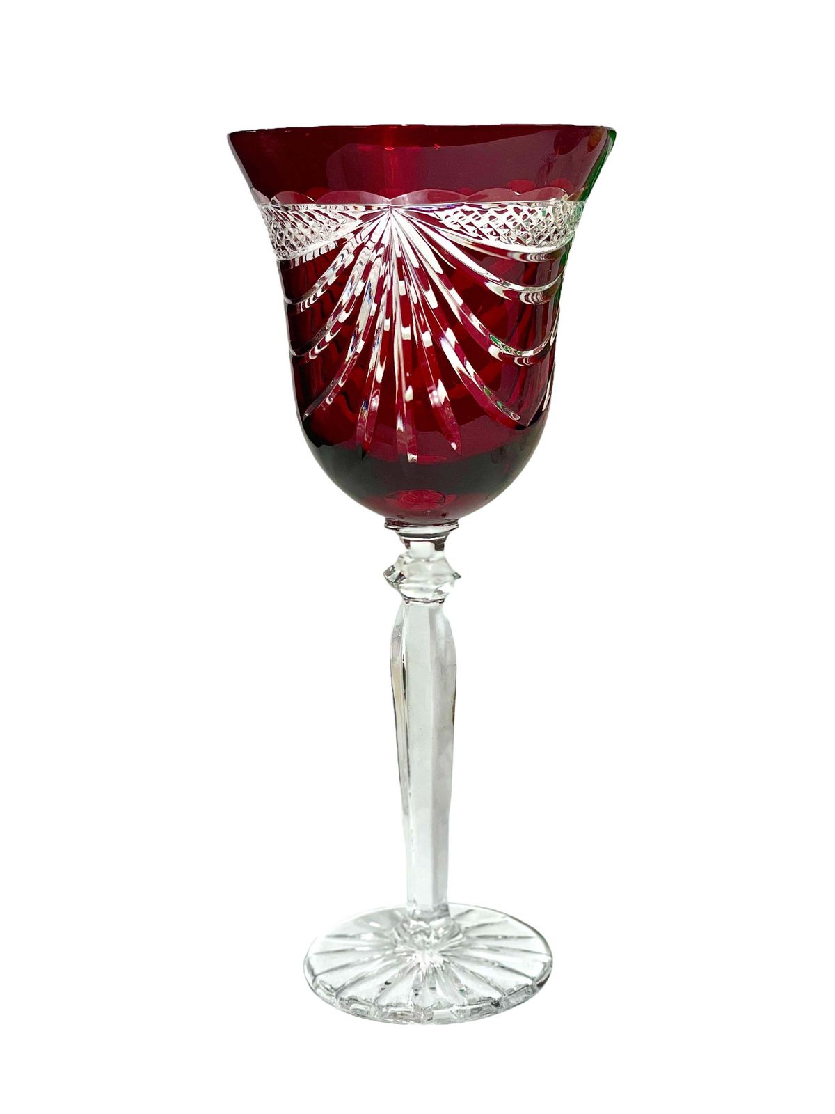 Set Of Six French Multi Coloured Crystal Hand Cut Rhine Wine Glasses With Swag photo buy
