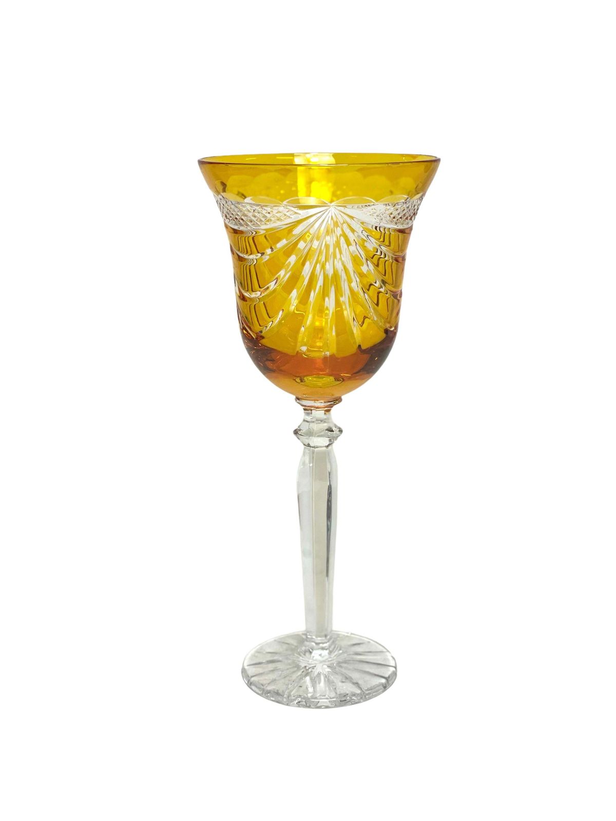 Set Of Six French Multi Coloured Crystal Hand Cut Rhine Wine Glasses With Swag photo vintage