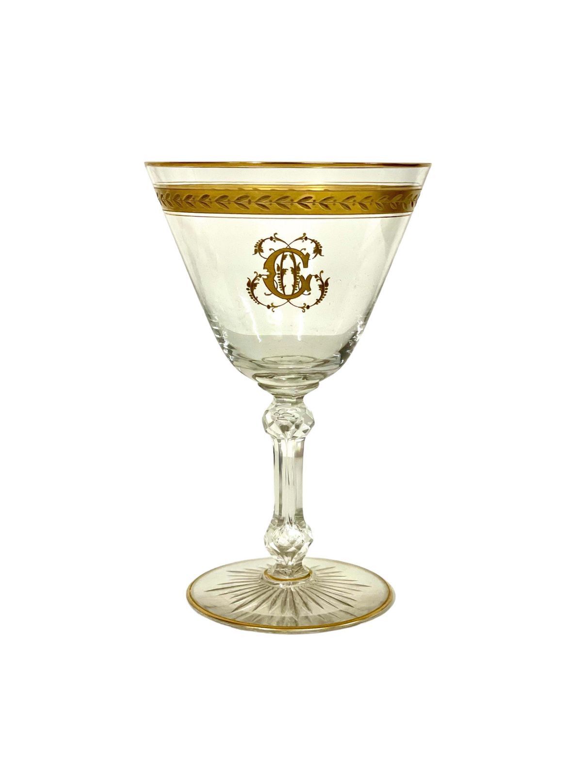 Set Of Eight Antique Crystal Gilded Glasses In The Saint Louis Style photo for sale