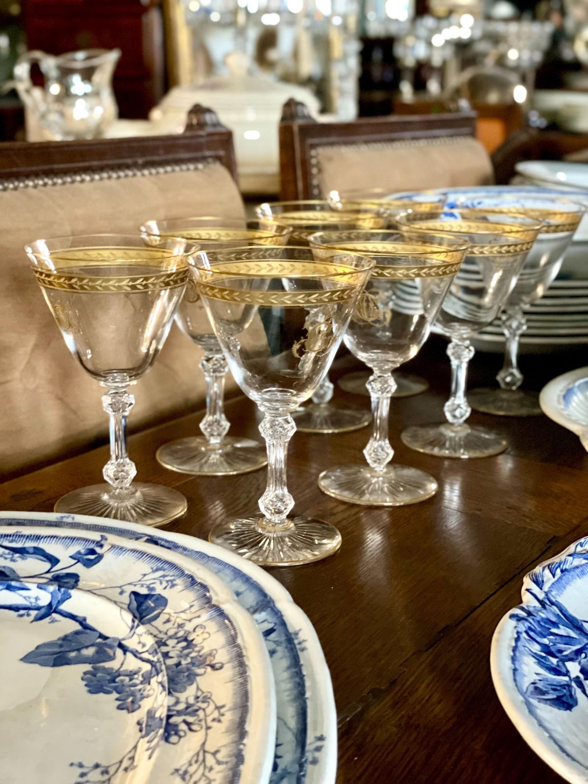 Home Decor Set Of Eight Antique Crystal Gilded Glasses In The Saint Louis Style photo