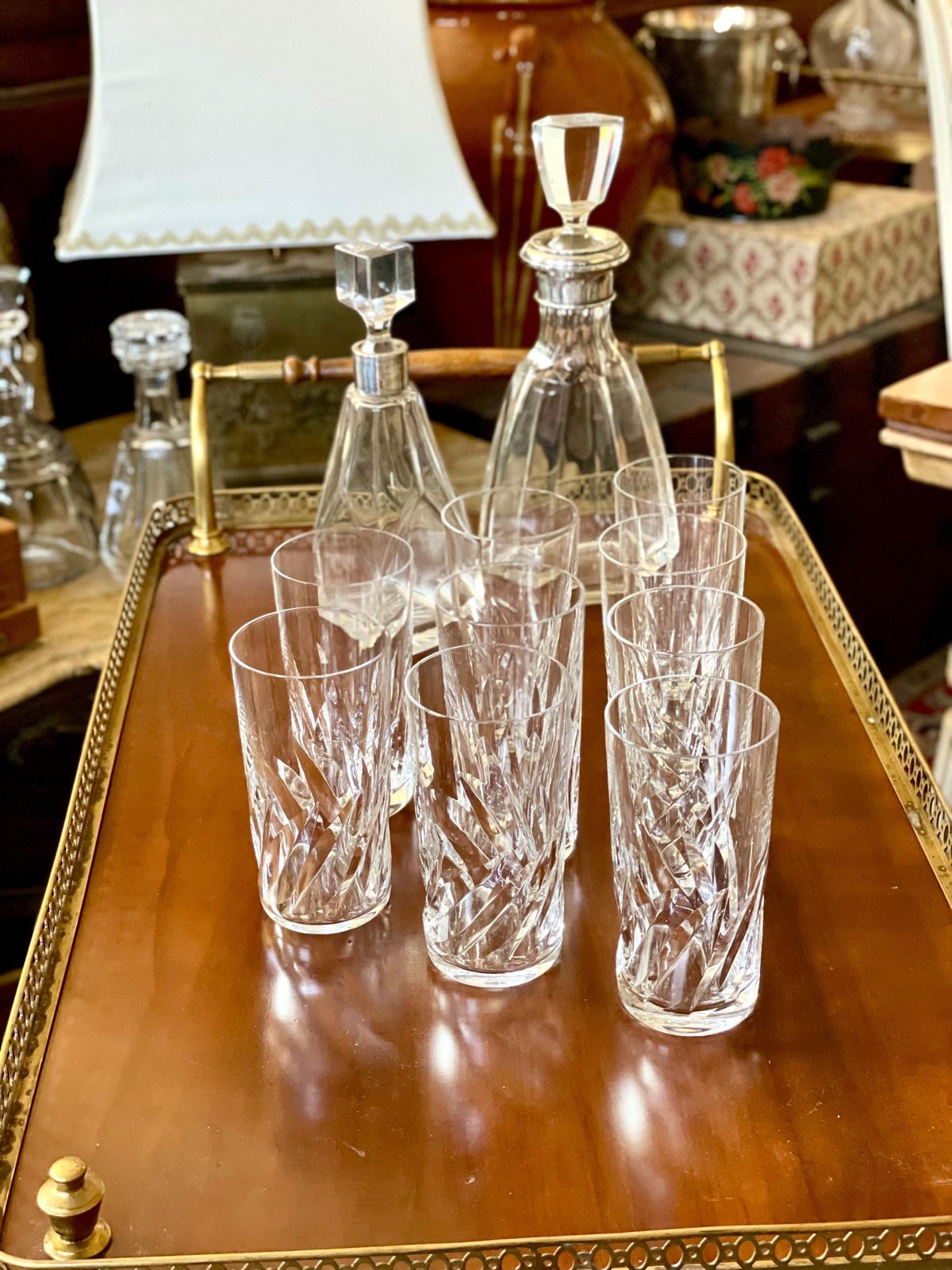 photo buy Set Of Nine Mismatched Saint Louis Crystal Highball Glasses
