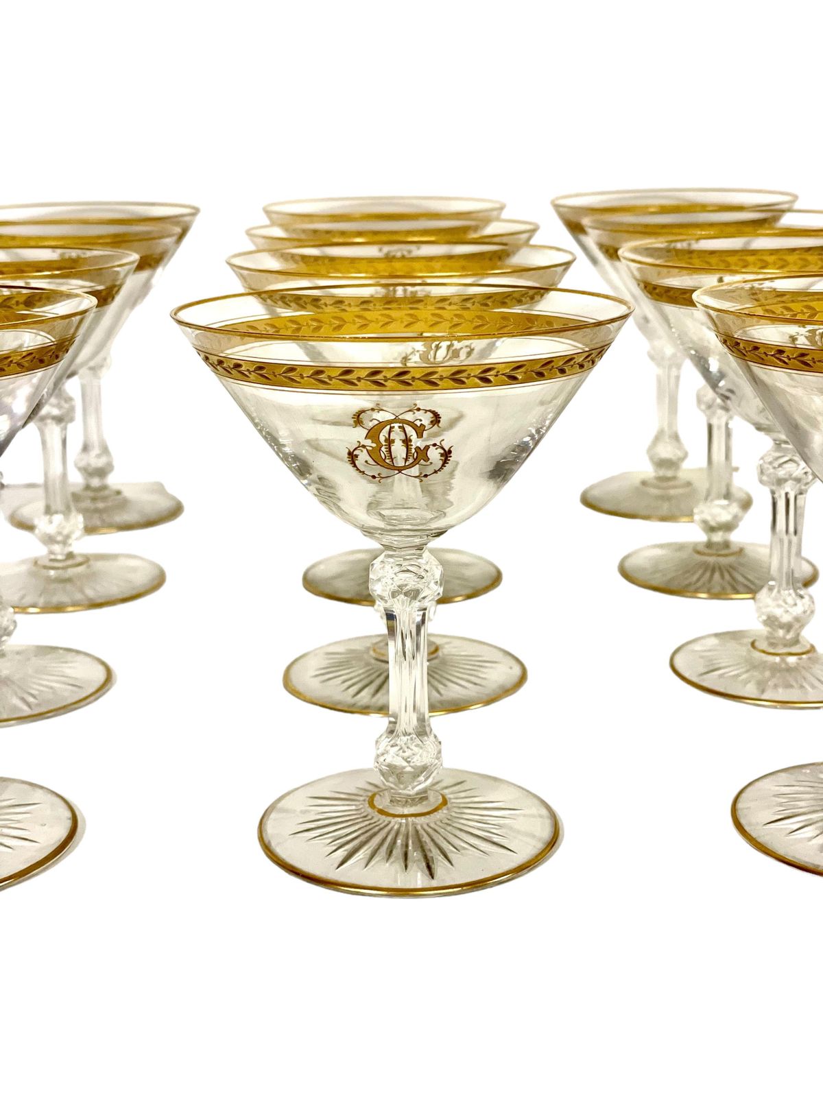 19th Century Twelve Crystal Gilded Champagne Glasses In The Saint Louis Style photo furniture