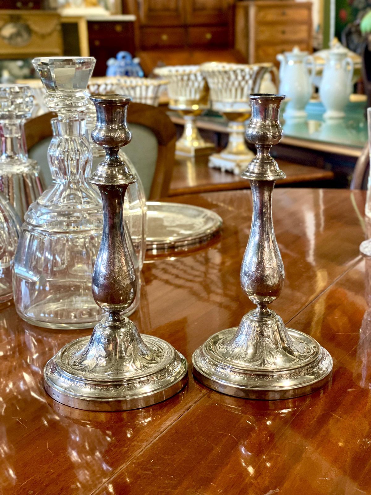 19th Century Pair Of Parisian Engraved Candle Holders photo vinterior