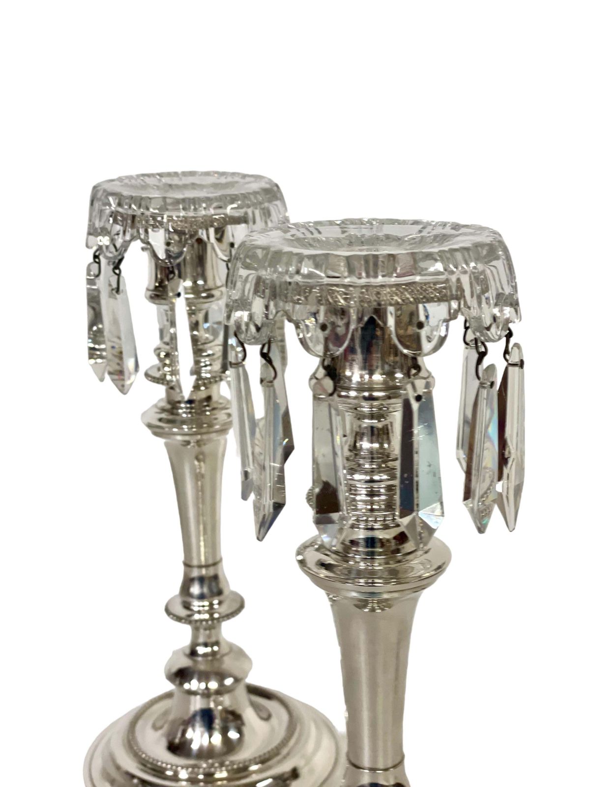 photo furniture Louis XVI Style Pair Of Silver Plated And Crystal Candle Holders By Morlot
