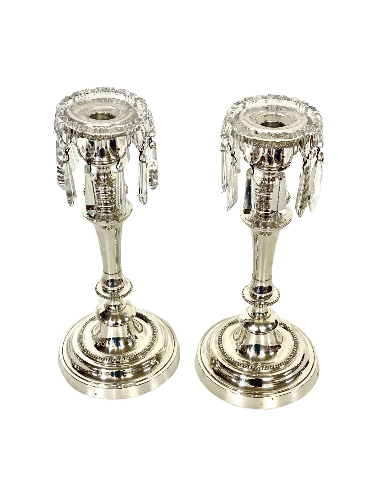 1933.0 Louis XVI Style Pair Of Silver Plated And Crystal Candle Holders By Morlot photo