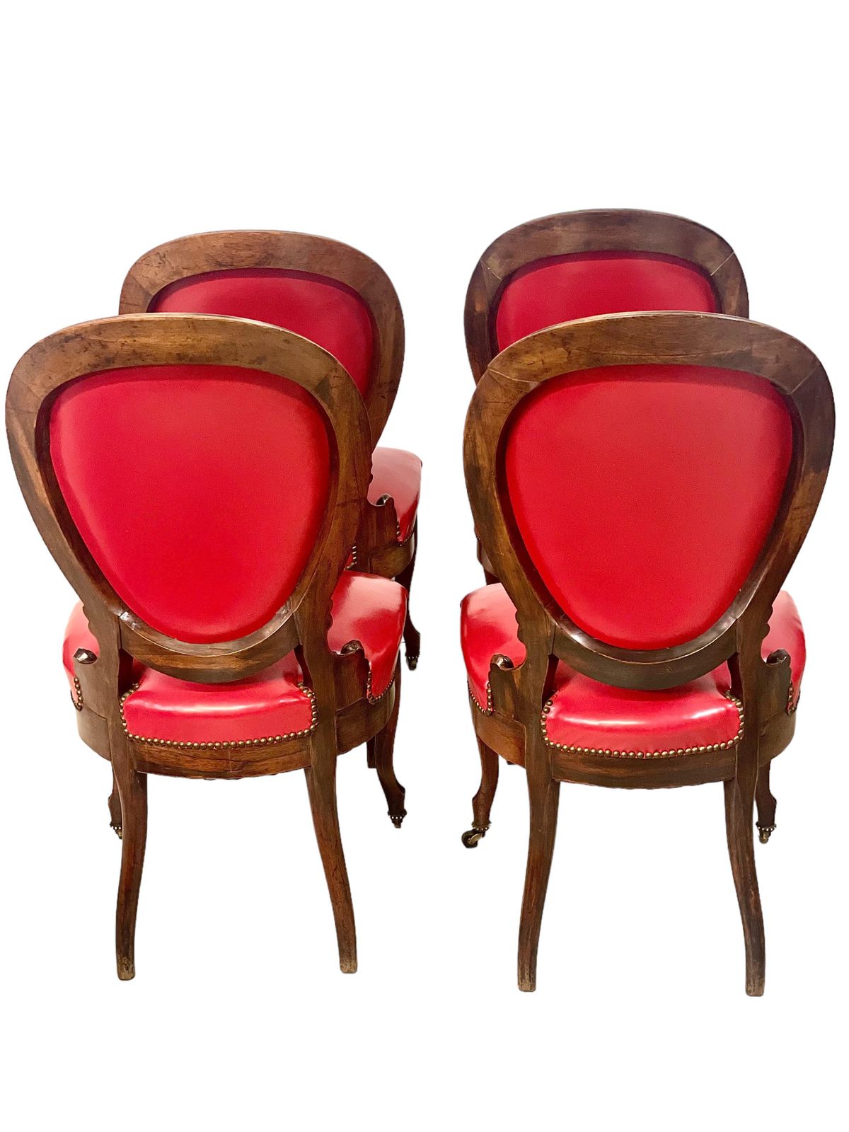 19th Century Set Of Four French Red Leather Dining Chairs photo Furniture