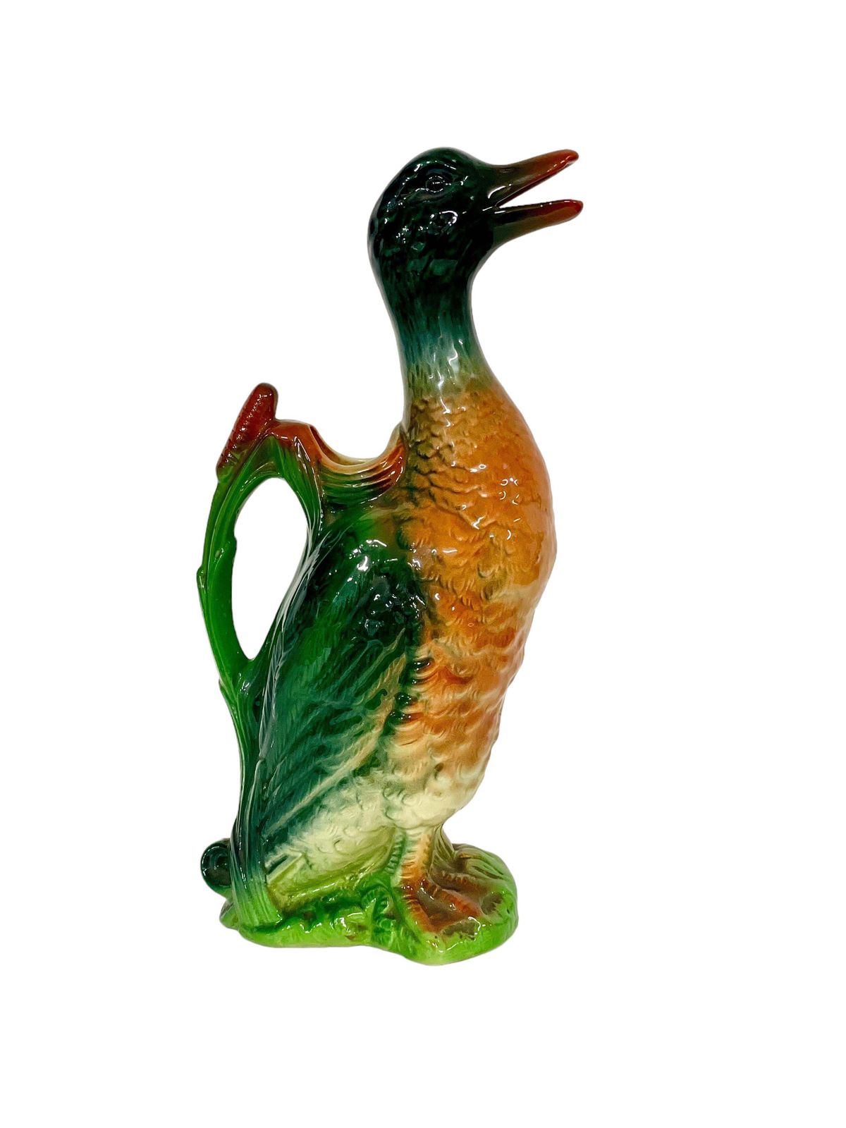 19th Century French Saint Clément Majolica Duck Mallard Pitcher photo for sale