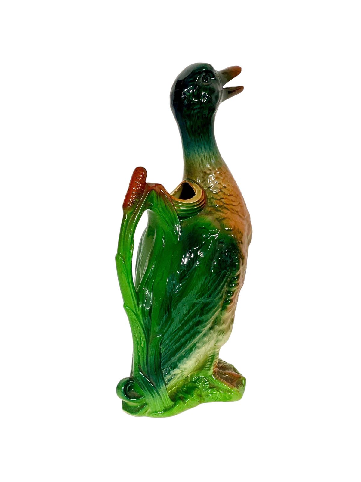 19th Century French Saint Clément Majolica Duck Mallard Pitcher photo Home Decor