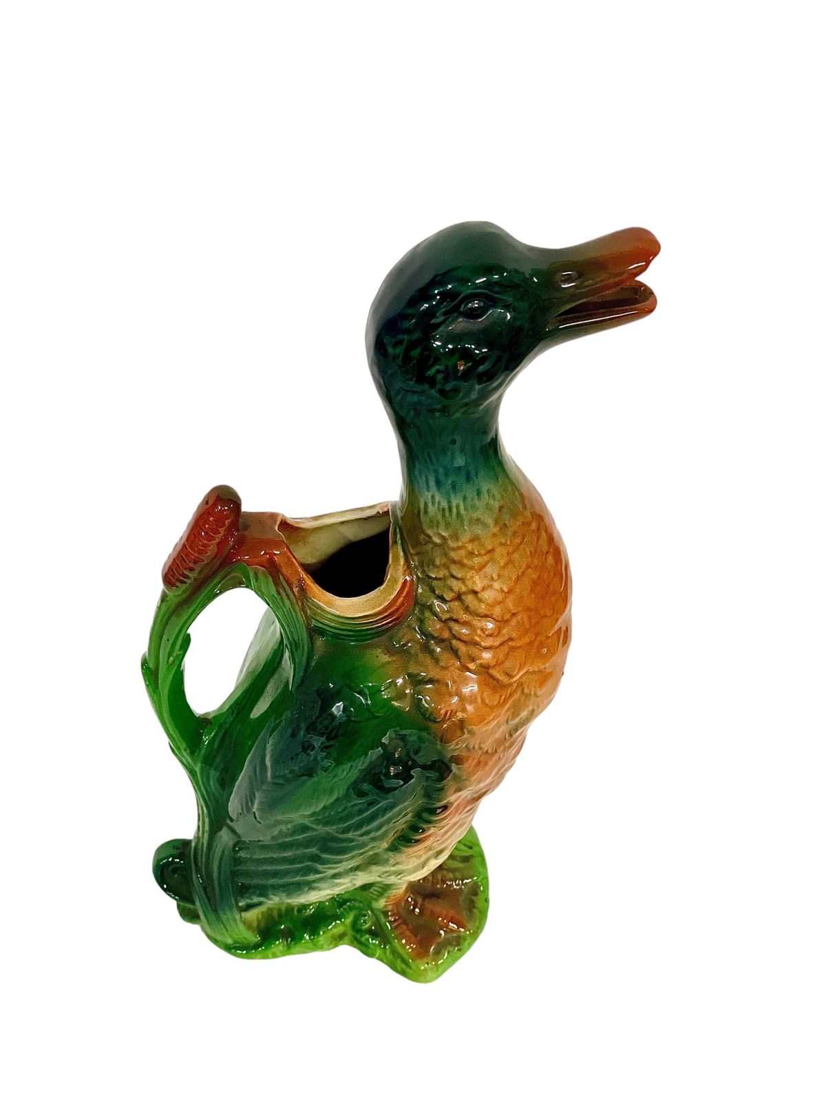 19th Century French Saint Clément Majolica Duck Mallard Pitcher photo vinterior