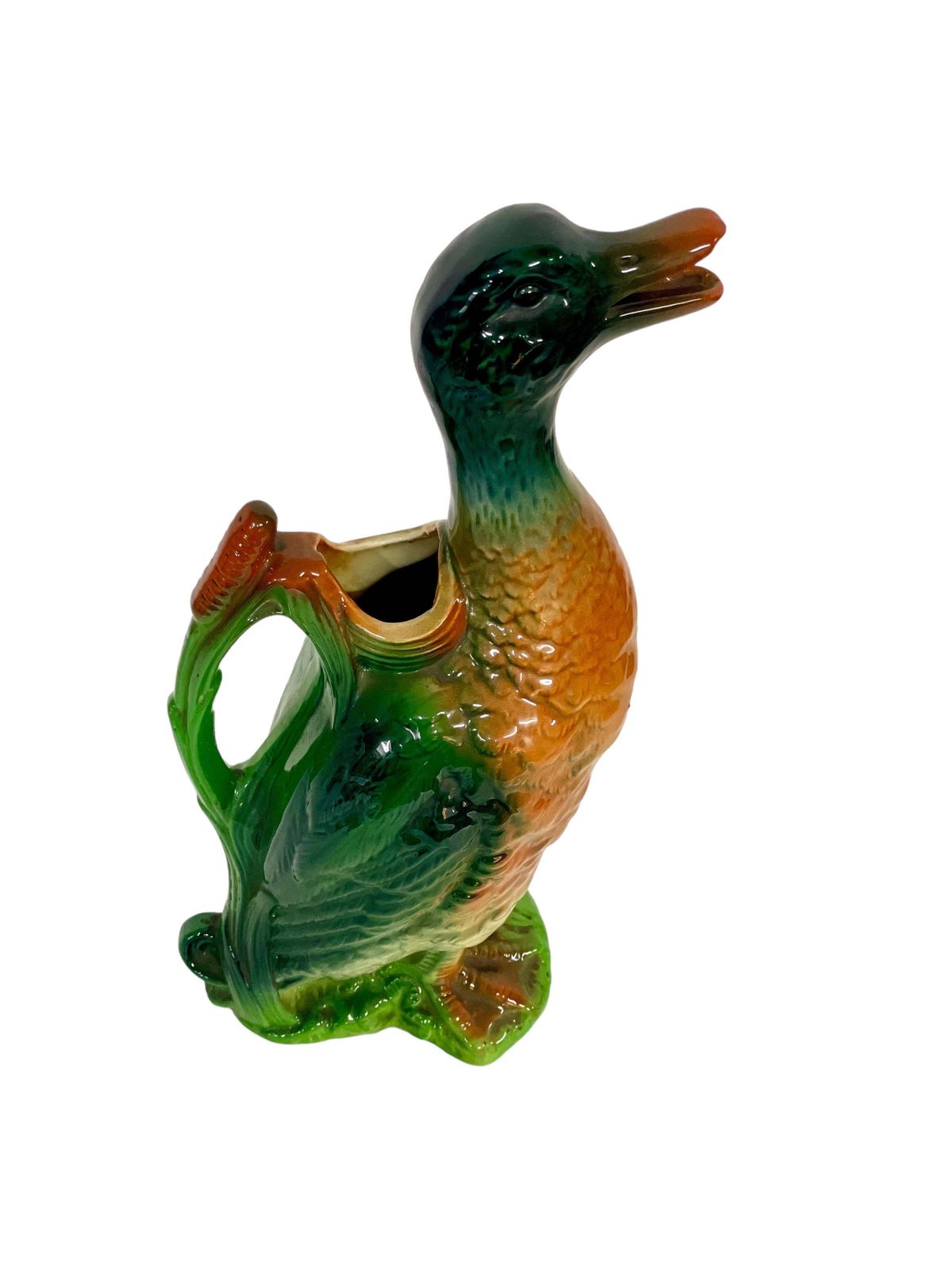 19th Century French Saint Clément Majolica Duck Mallard Pitcher photo vintage