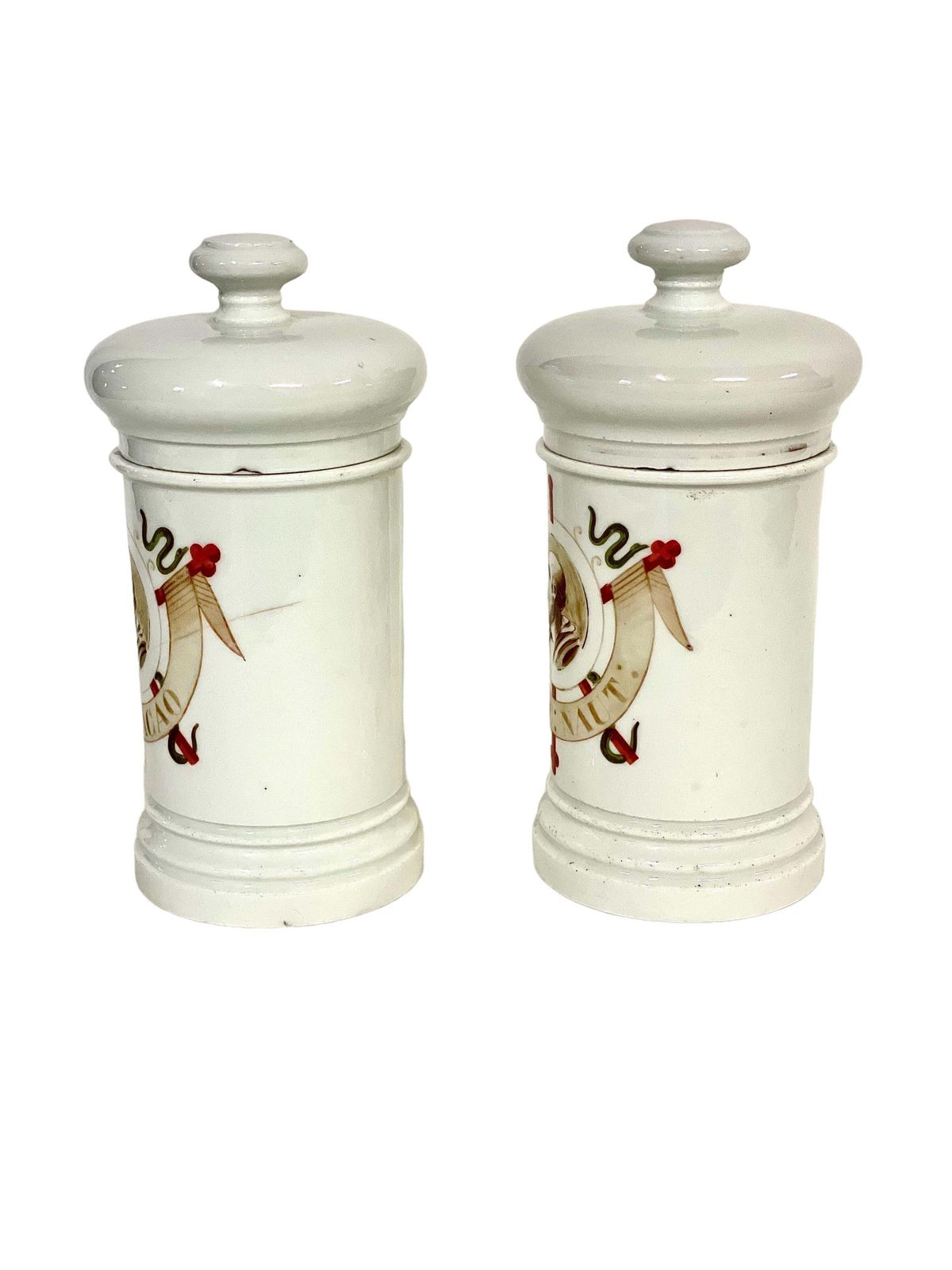 19th C. Pair Of French Porcelain Lidded Apothecary Jars photo furniture