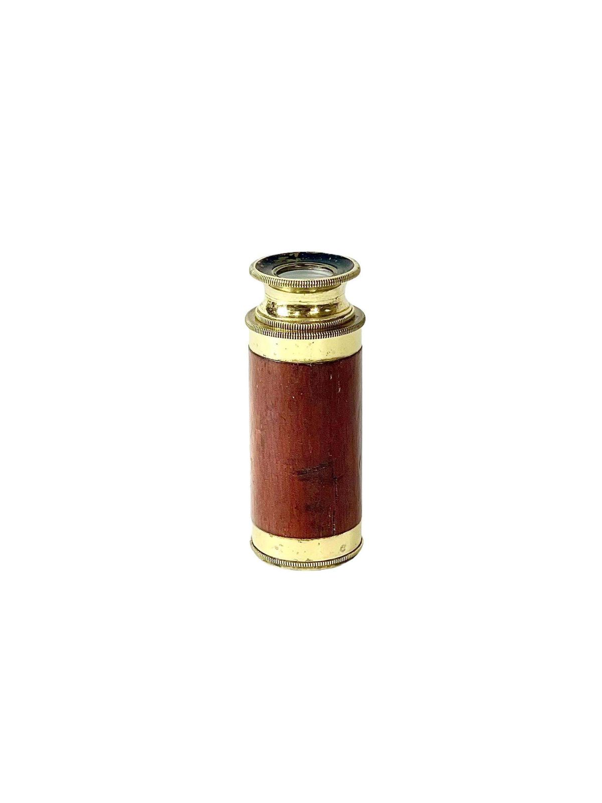 French Antique Petite Draw Telescope In Brass And Wood photo furniture
