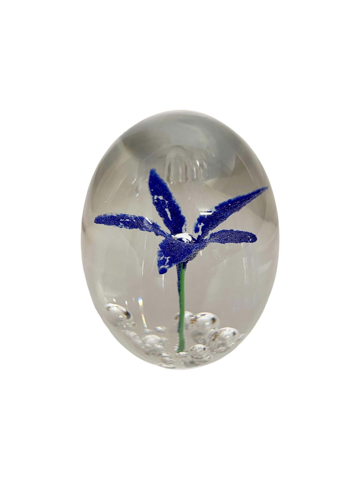 By Daum Sulphide Paperweight With Blue Flower photo furniture