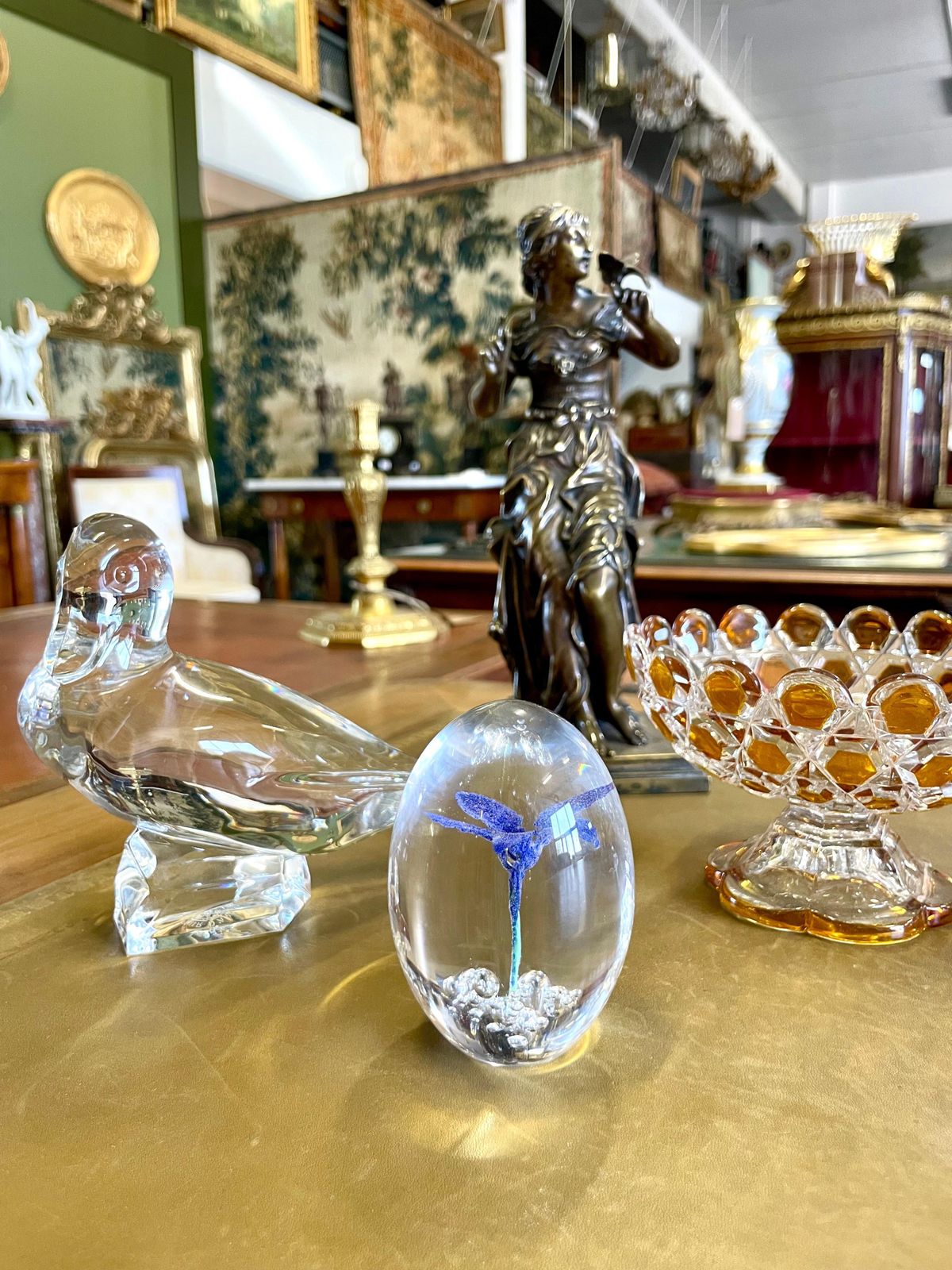By Daum Sulphide Paperweight With Blue Flower photo 557.0