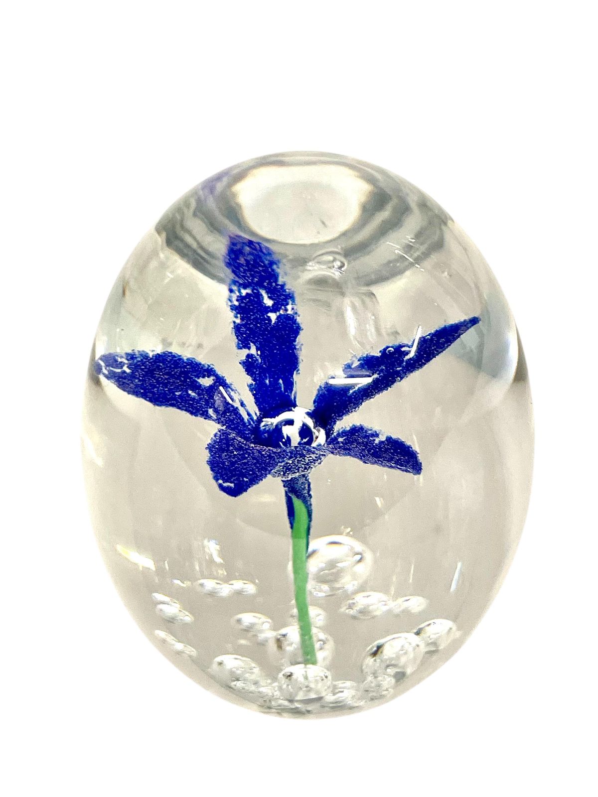 By Daum Sulphide Paperweight With Blue Flower photo vinterior