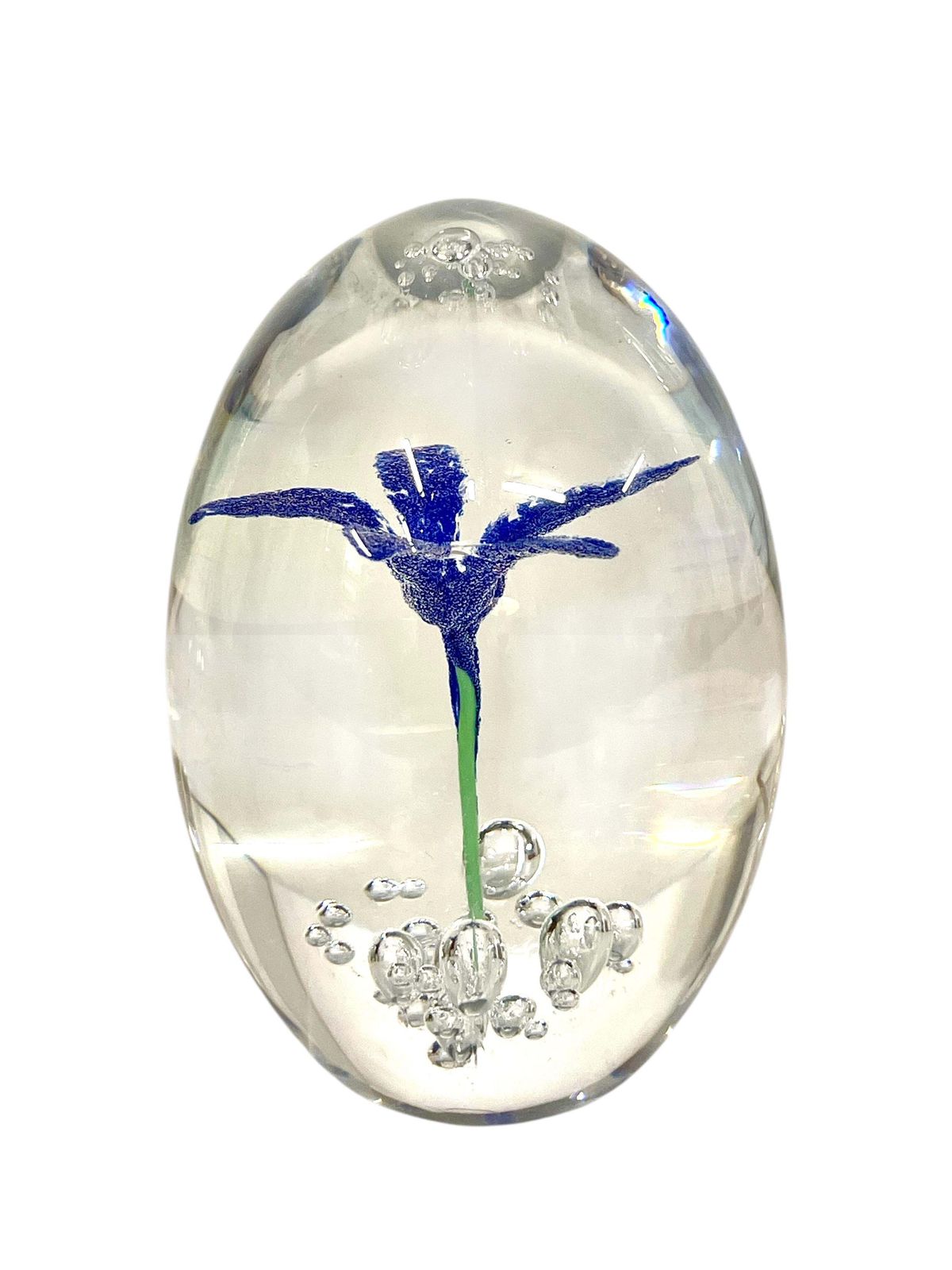 photo vinterior By Daum Sulphide Paperweight With Blue Flower