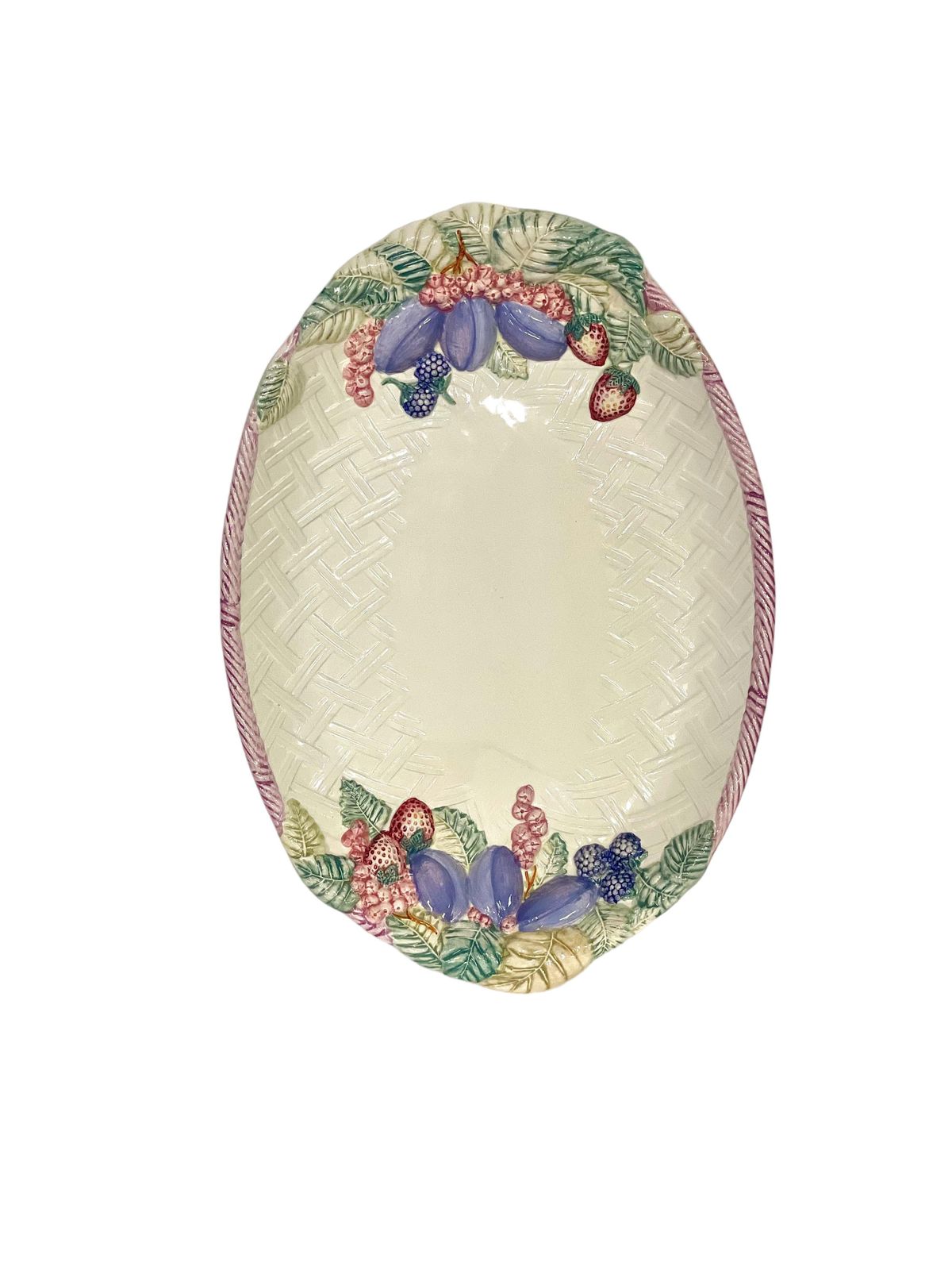 French Majolica Embossed Oval Serving Platter With Decoration Of Fruit photo Home Decor
