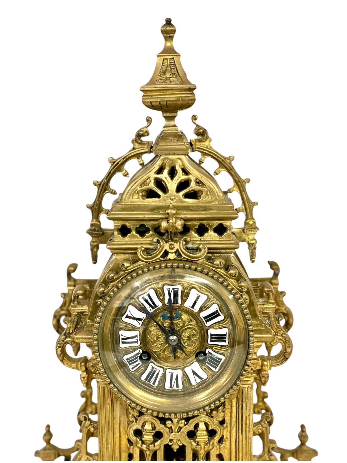 19th Century Gilt Bronze Cathedral Mantel Clock photo for sale