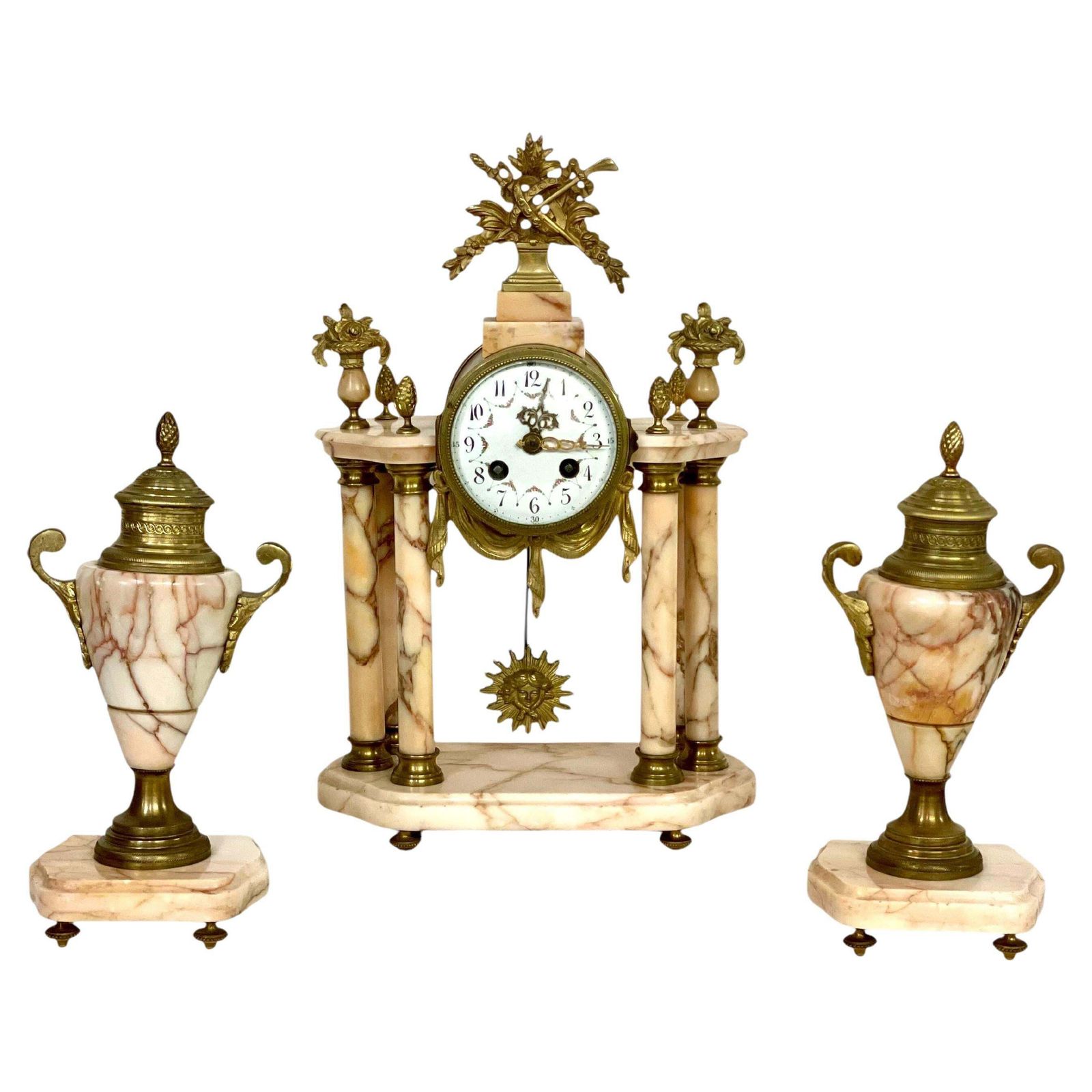 19th Century Large Marble And Ormolu Clock Garniture