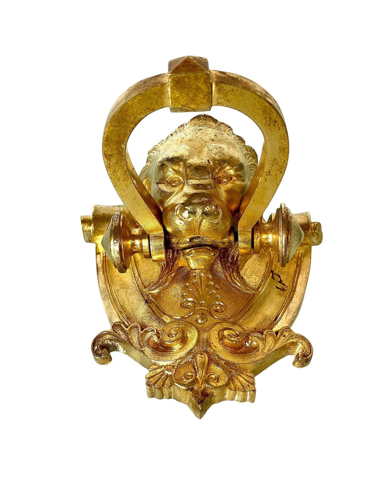19th Century Lion's Head Door Knocker In Gilt Bronze photo for sale