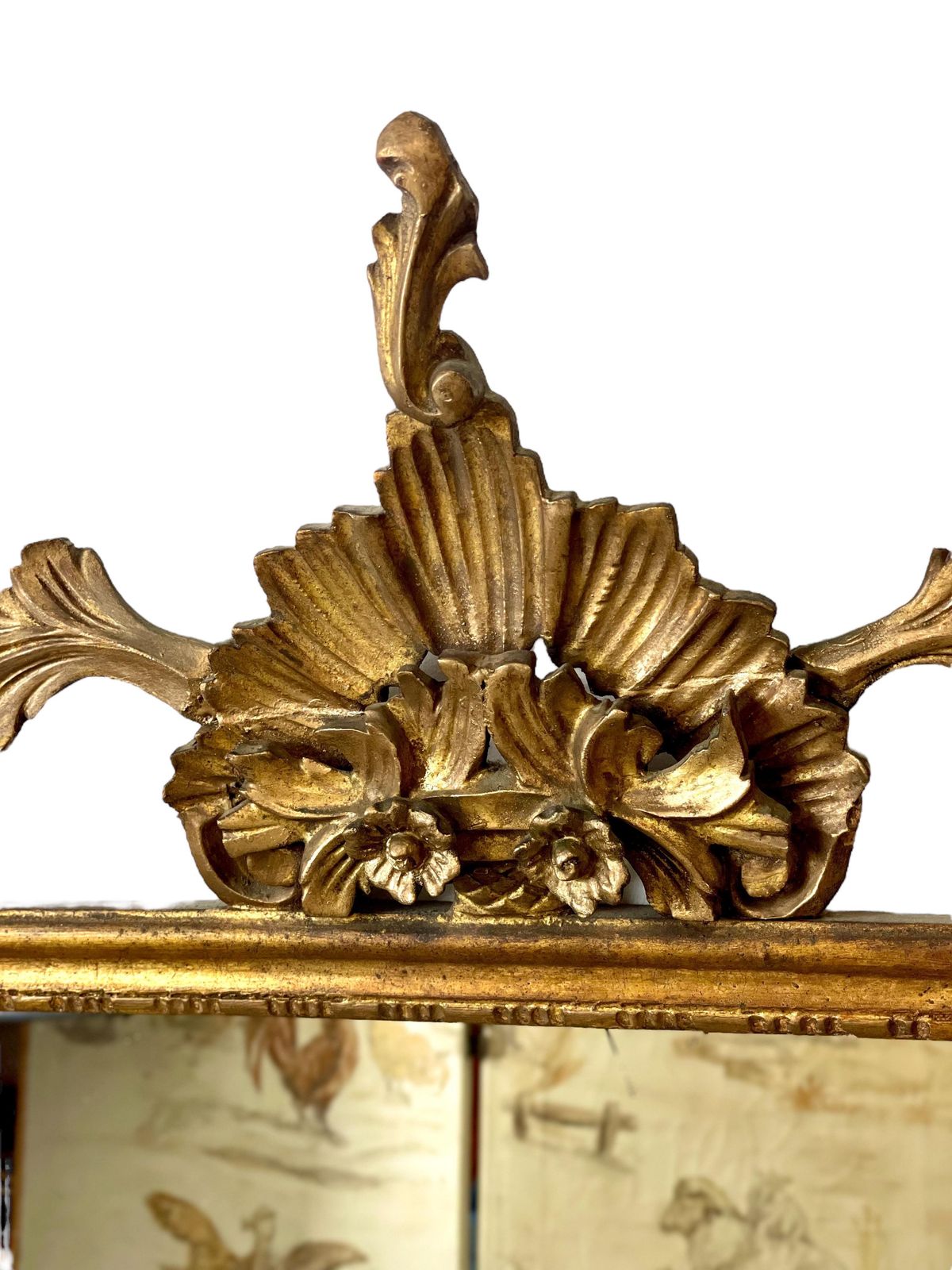19th Century Giltwood Mantle Mirror With Ornate Crest photo furniture