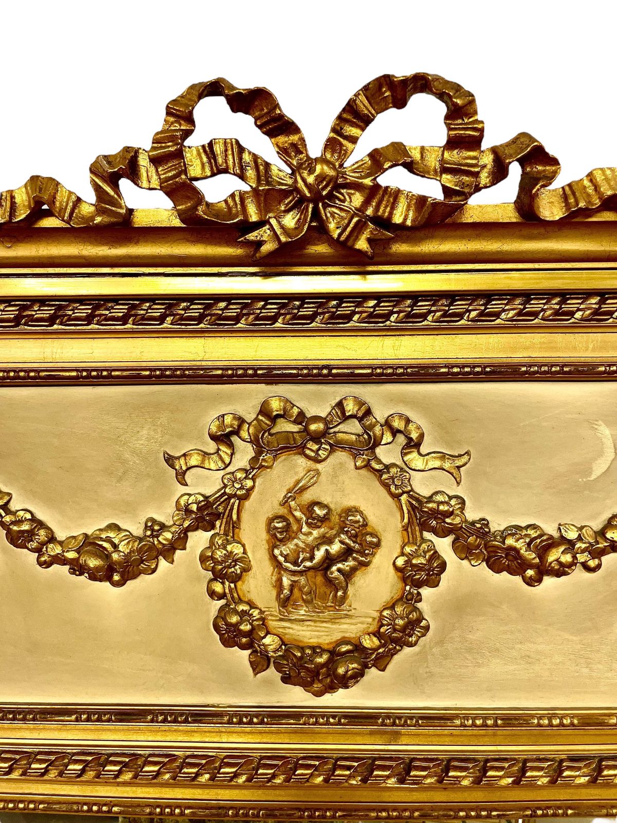 19th Century Louis XVI Trumeau Gilded Mirror With Mischievous Cherubs Design photo Home Decor