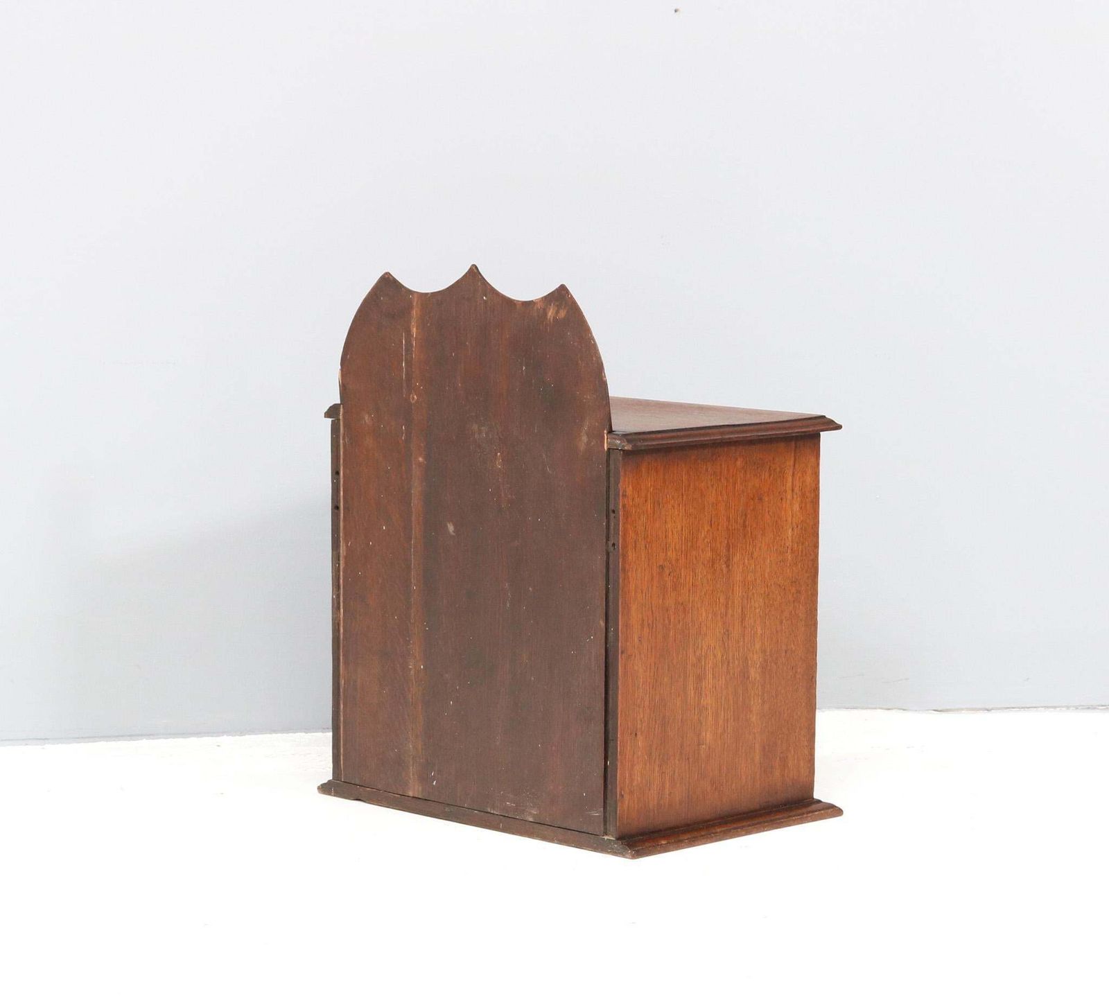 Oak Arts & Crafts Wall Cabinet With Hand Carved Stork, 1900s photo vinterior