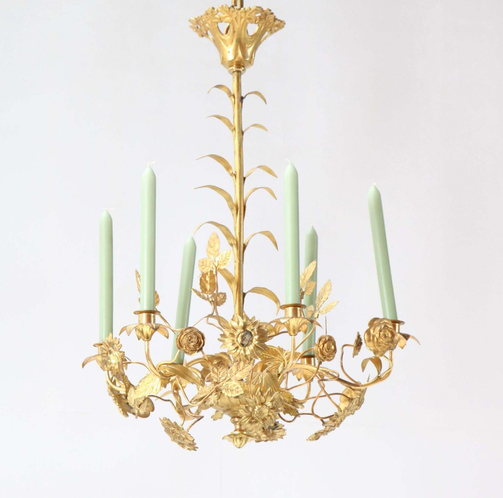 Gilt Brass Art Nouveau Chandelier, 1900s photo for sale