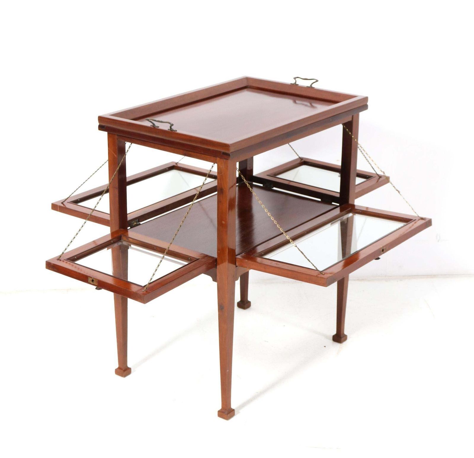 Walnut Art Nouveau Tea Cabinet With Serving Tray, 1900s photo vinterior