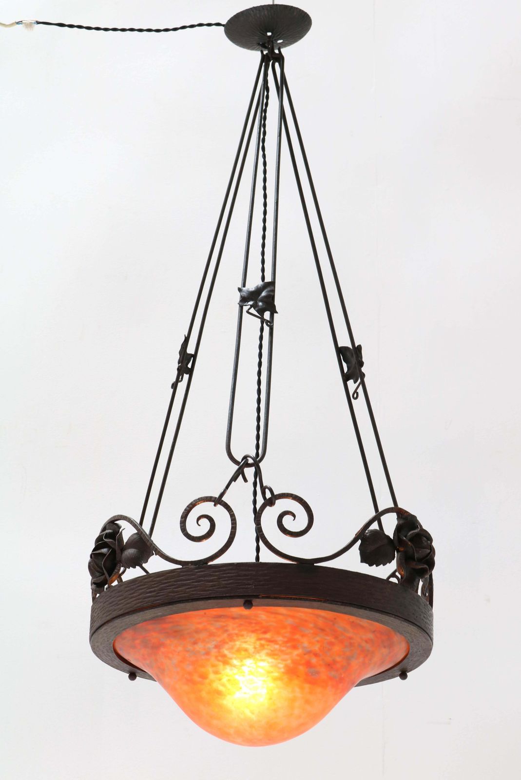 French Art Nouveau Chandelier By Muller Frères Lunéville, 1900s photo for sale