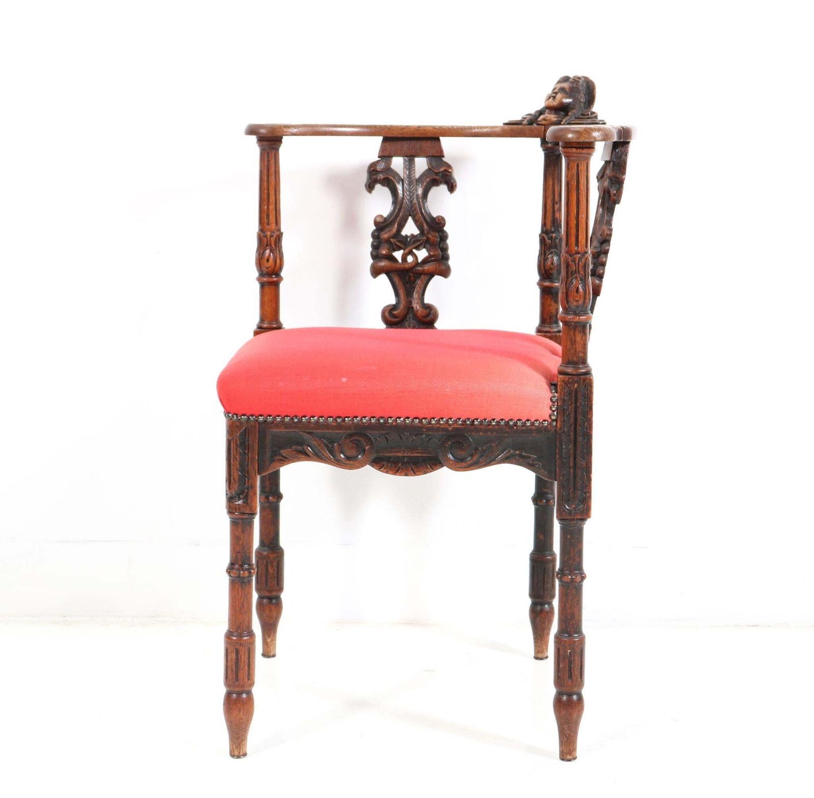 French Renaissance Revival Oak Carved Corner Armchair, 1890s photo 812.0