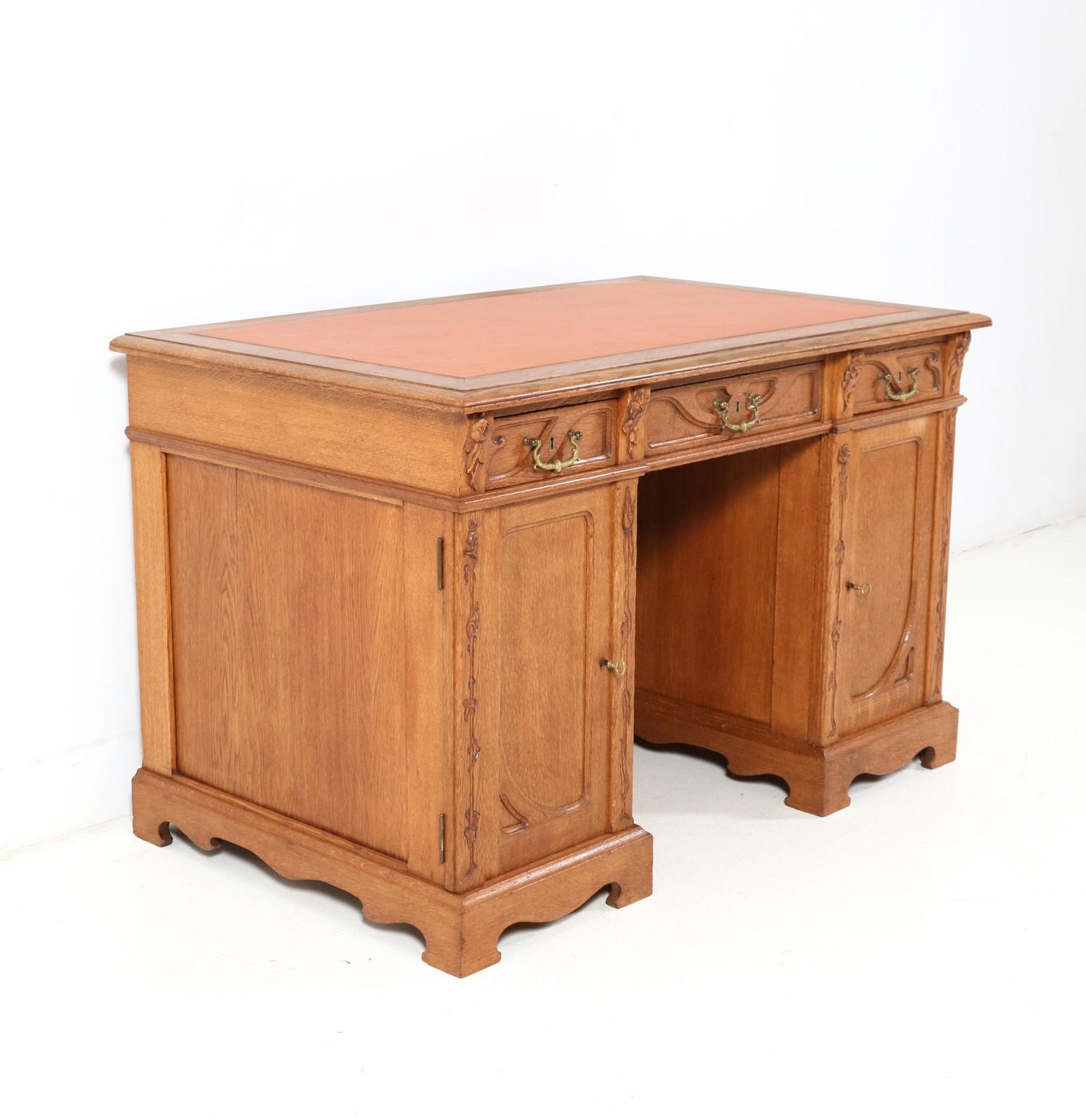 Oak Art Nouveau Pedestal Desk By J.J. Terburg & Zoon Arnhem, 1900s photo Furniture
