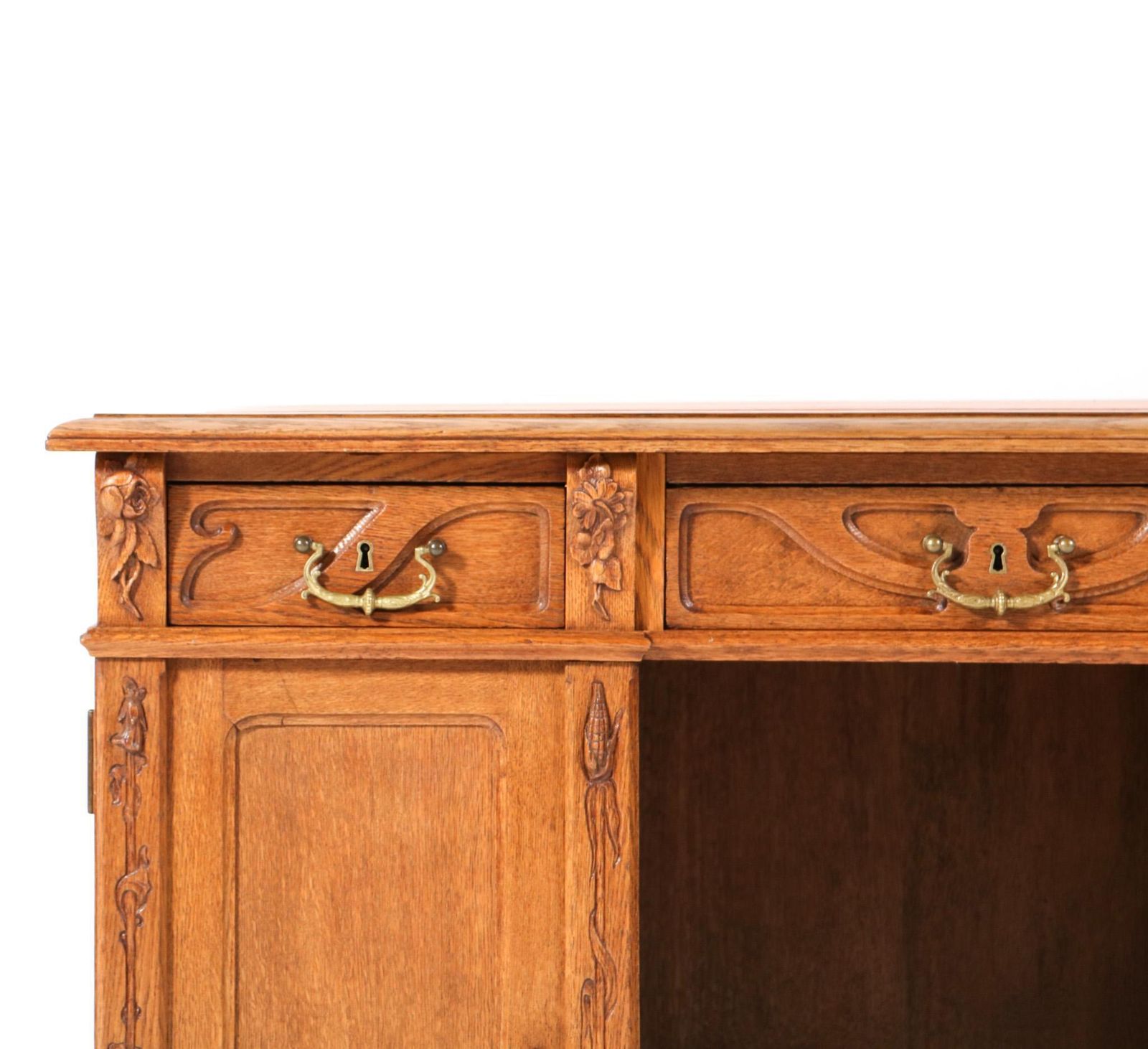 Oak Art Nouveau Pedestal Desk By J.J. Terburg & Zoon Arnhem, 1900s photo vinterior