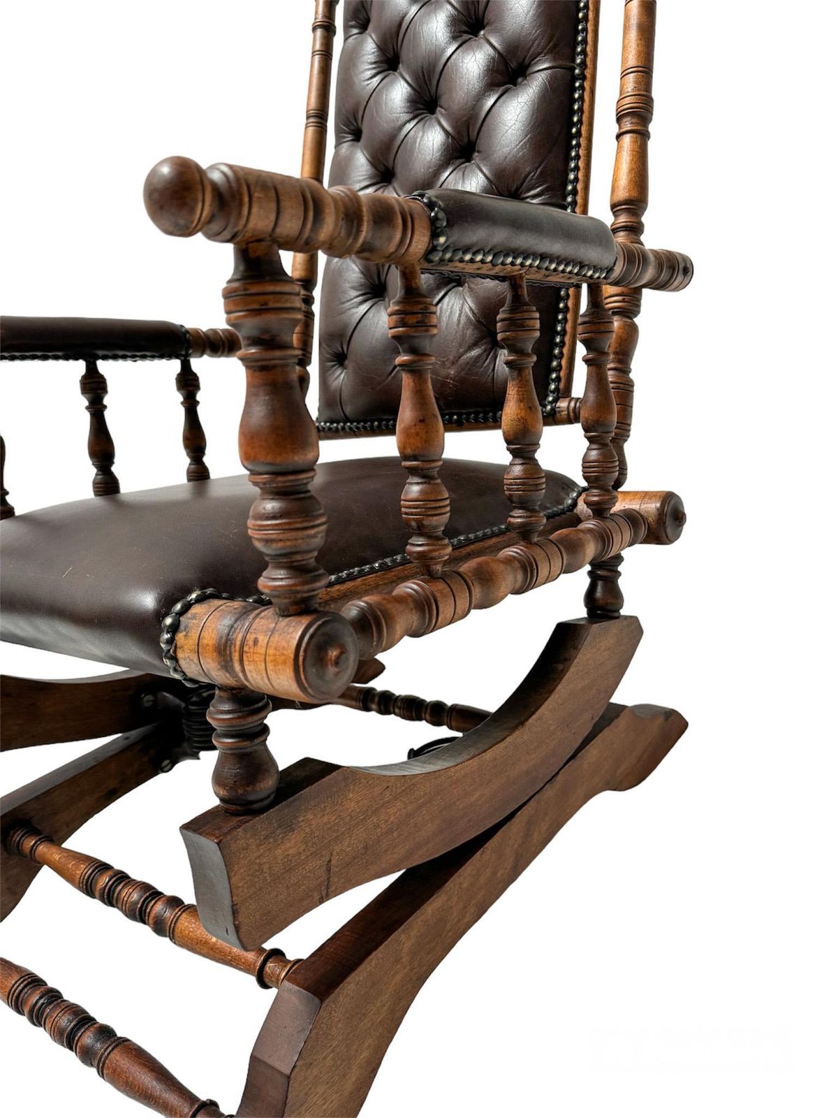photo furniture English Victorian Rocking Chair With Leather Upholstery, 1890s