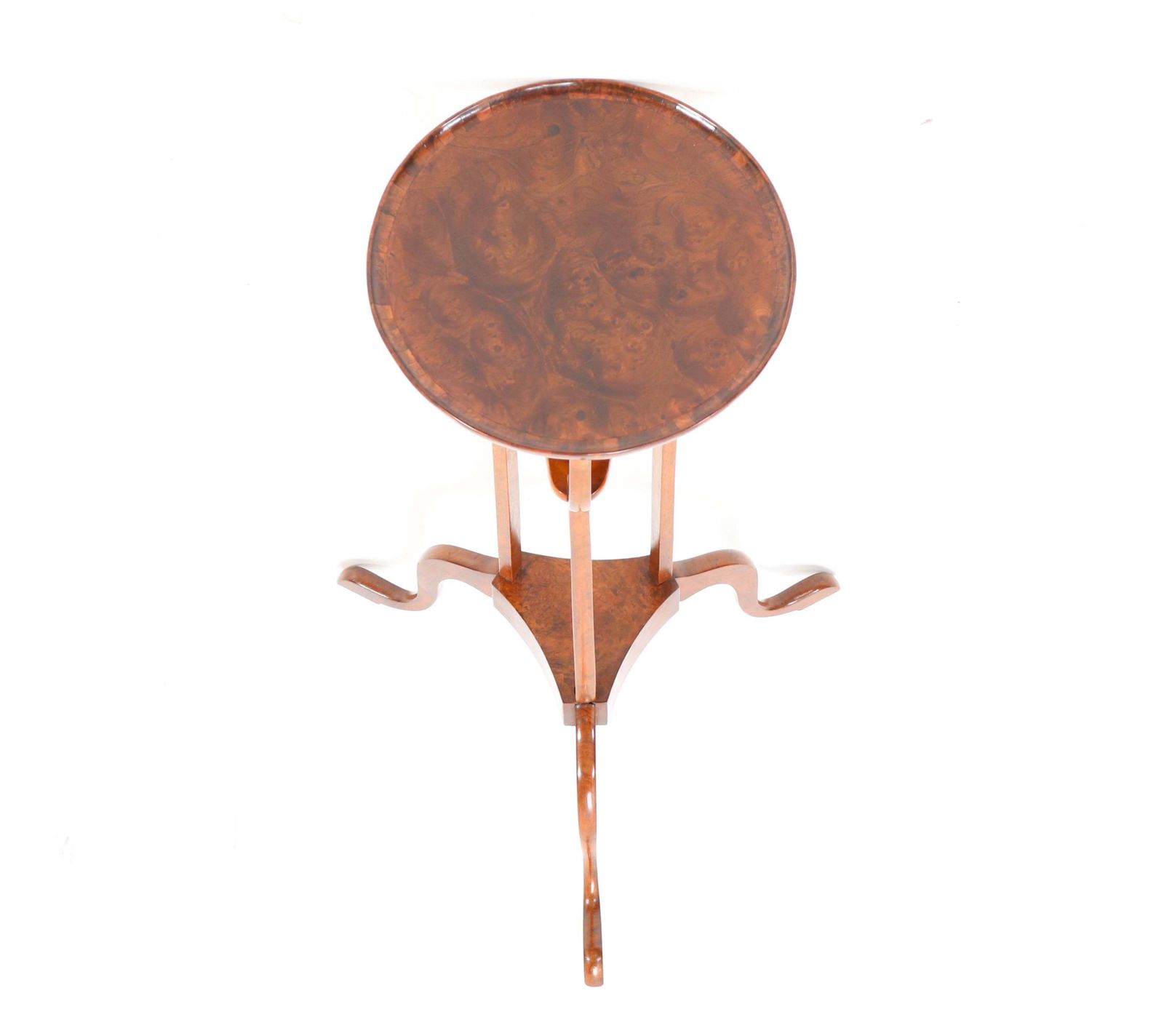 English 19th Century Burl And Walnut Tripod Occasional Table photo vintage