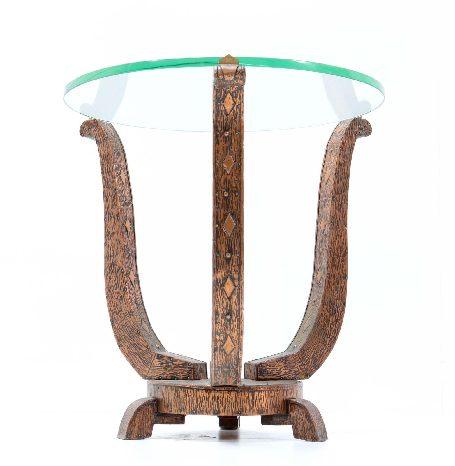Patinated And Hammered Copper French Art Deco Gueridon Table, 1930s photo furniture