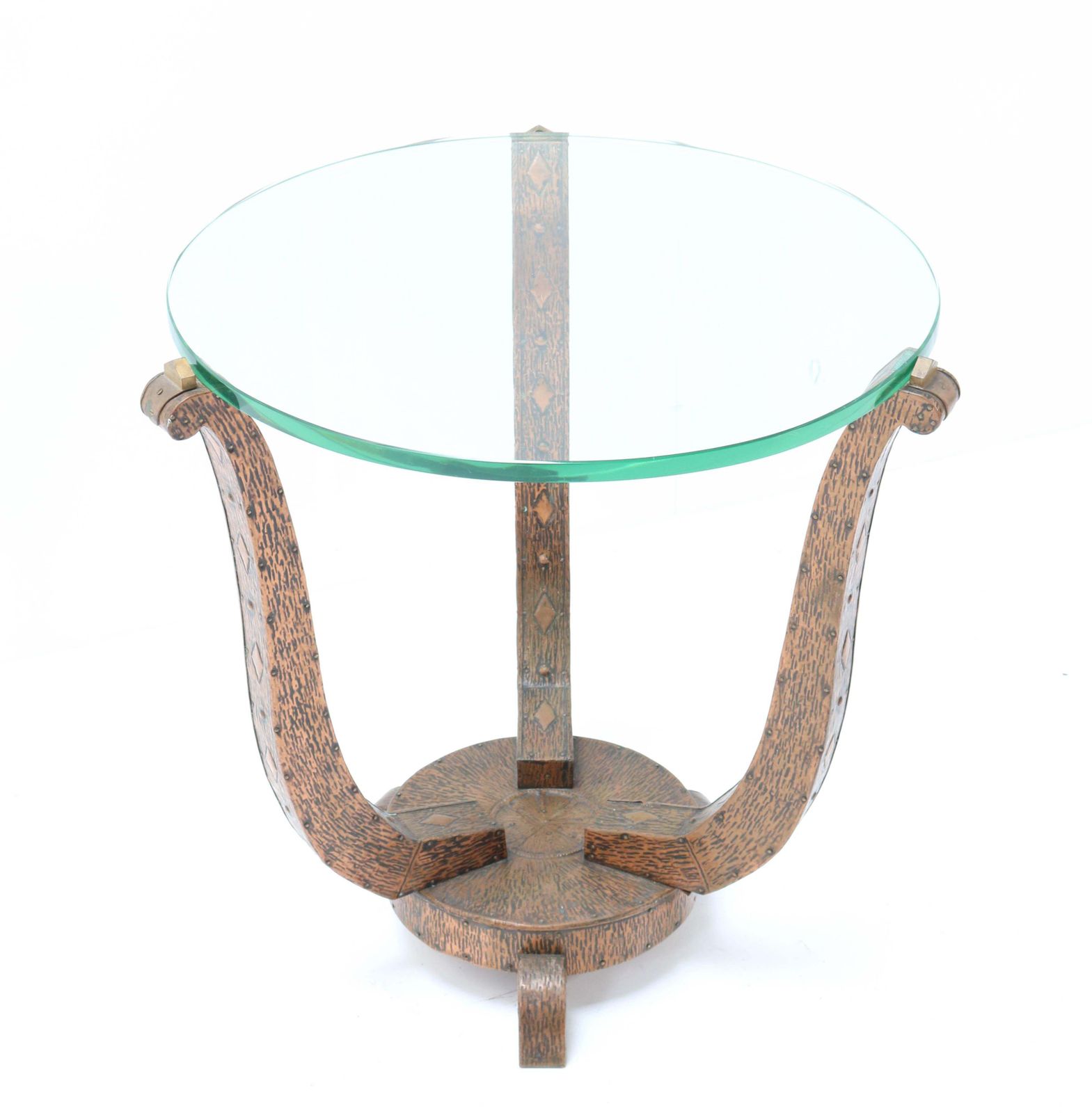 Patinated And Hammered Copper French Art Deco Gueridon Table, 1930s photo Furniture