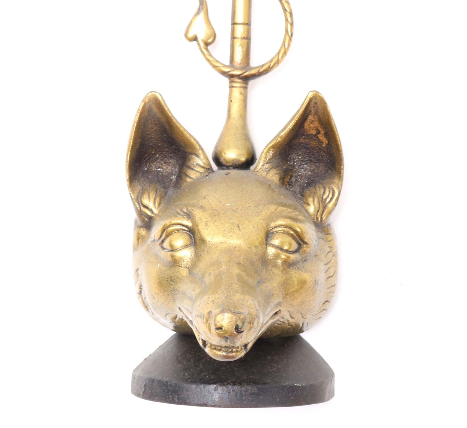 Brass And Iron English Fox Head Door Stop By Peerage, 1920s photo vinterior