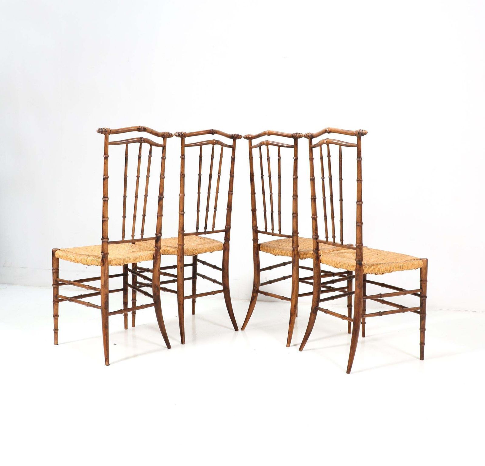Four Beech Mid Century Modern Faux Bamboo High Back Dining Room Chairs, 1970s photo 1539.0