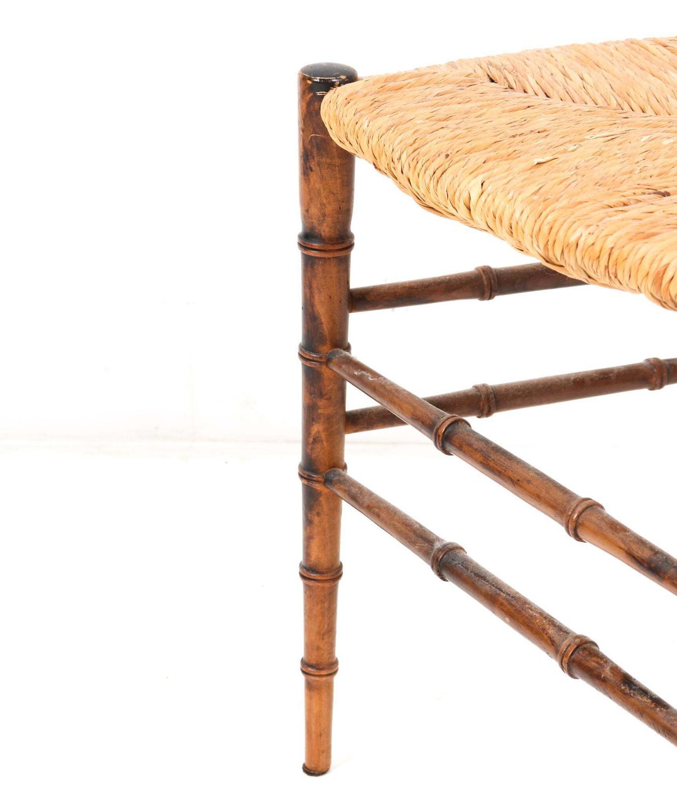 photo furniture Four Beech Mid Century Modern Faux Bamboo High Back Dining Room Chairs, 1970s