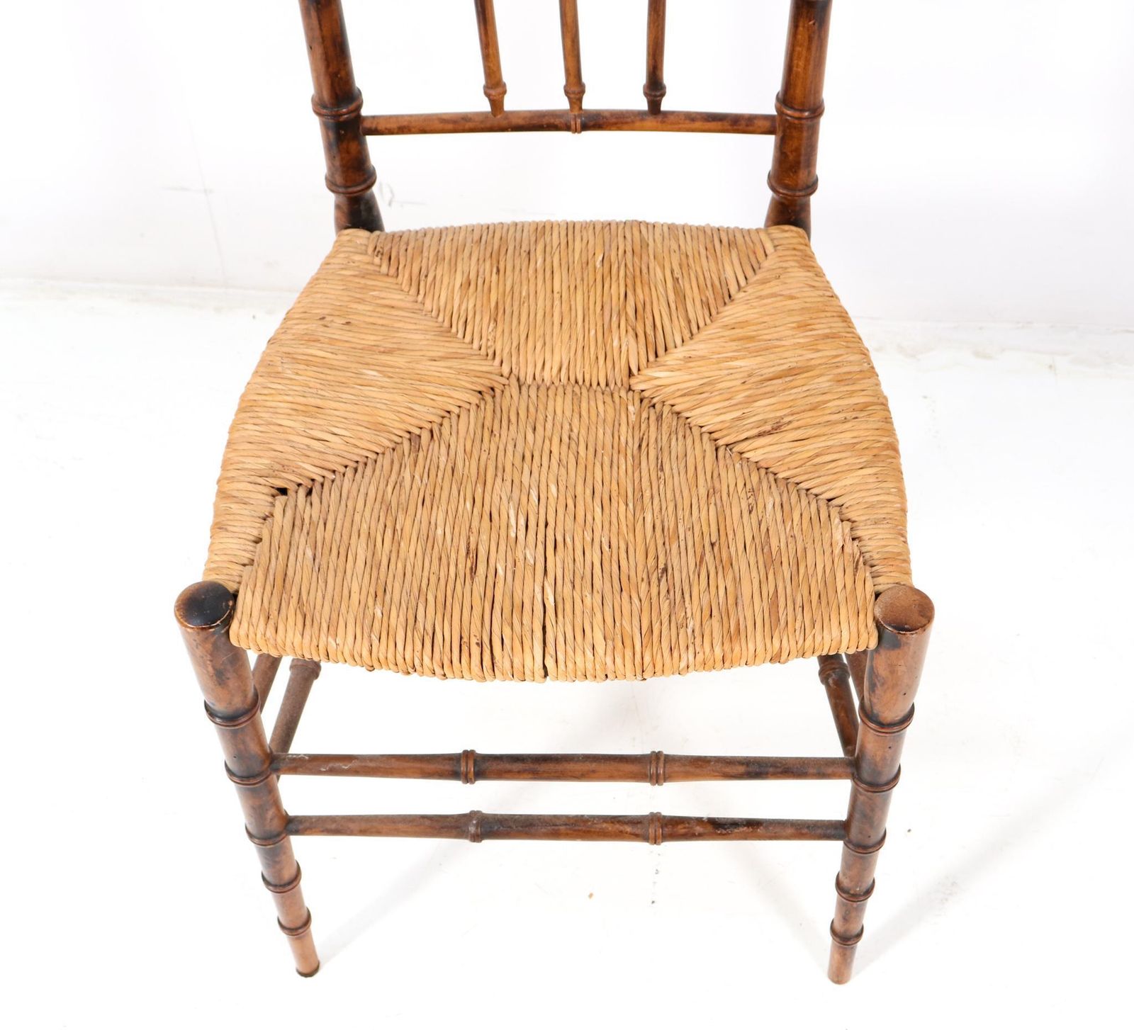 1539.0 Four Beech Mid Century Modern Faux Bamboo High Back Dining Room Chairs, 1970s photo