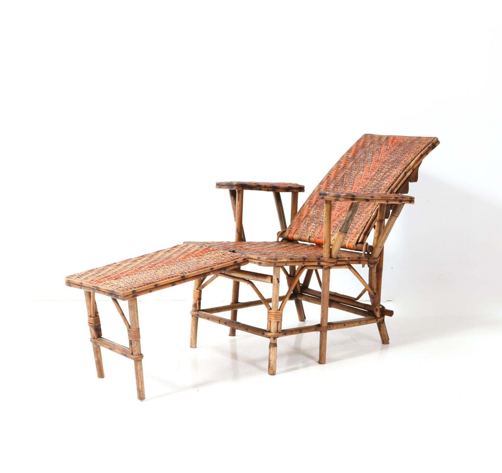 Rattan Art Nouveau Children's Folding Deck Chair Or Lounge Chair, 1900s photo for sale