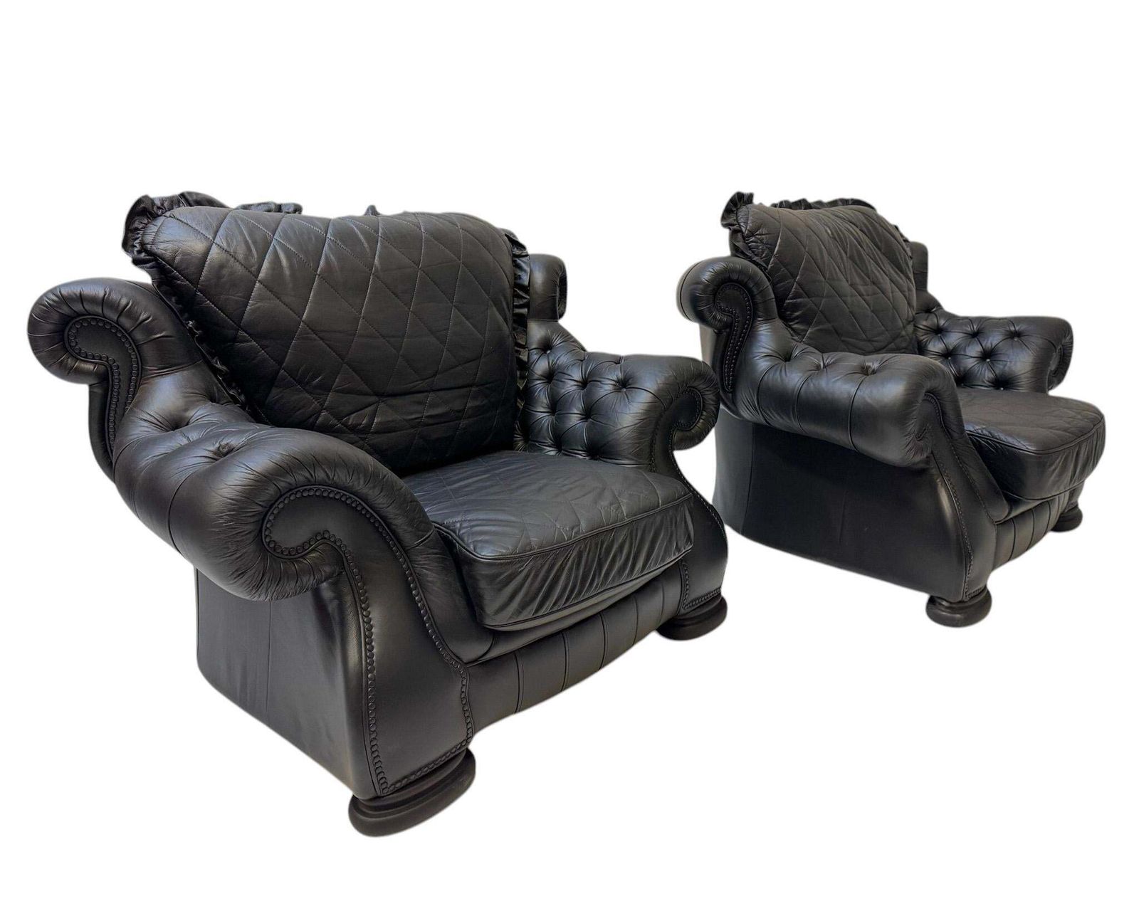 Two Extra Large Mid Century Modern Chesterfield Style Lounge Chairs, 1980s photo for sale