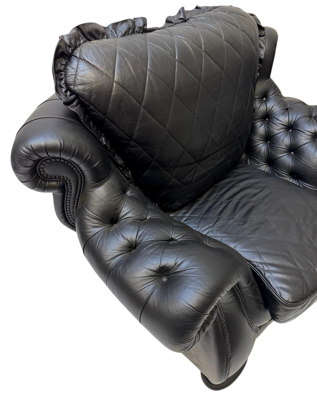 photo for sale Two Extra Large Mid Century Modern Chesterfield Style Lounge Chairs, 1980s