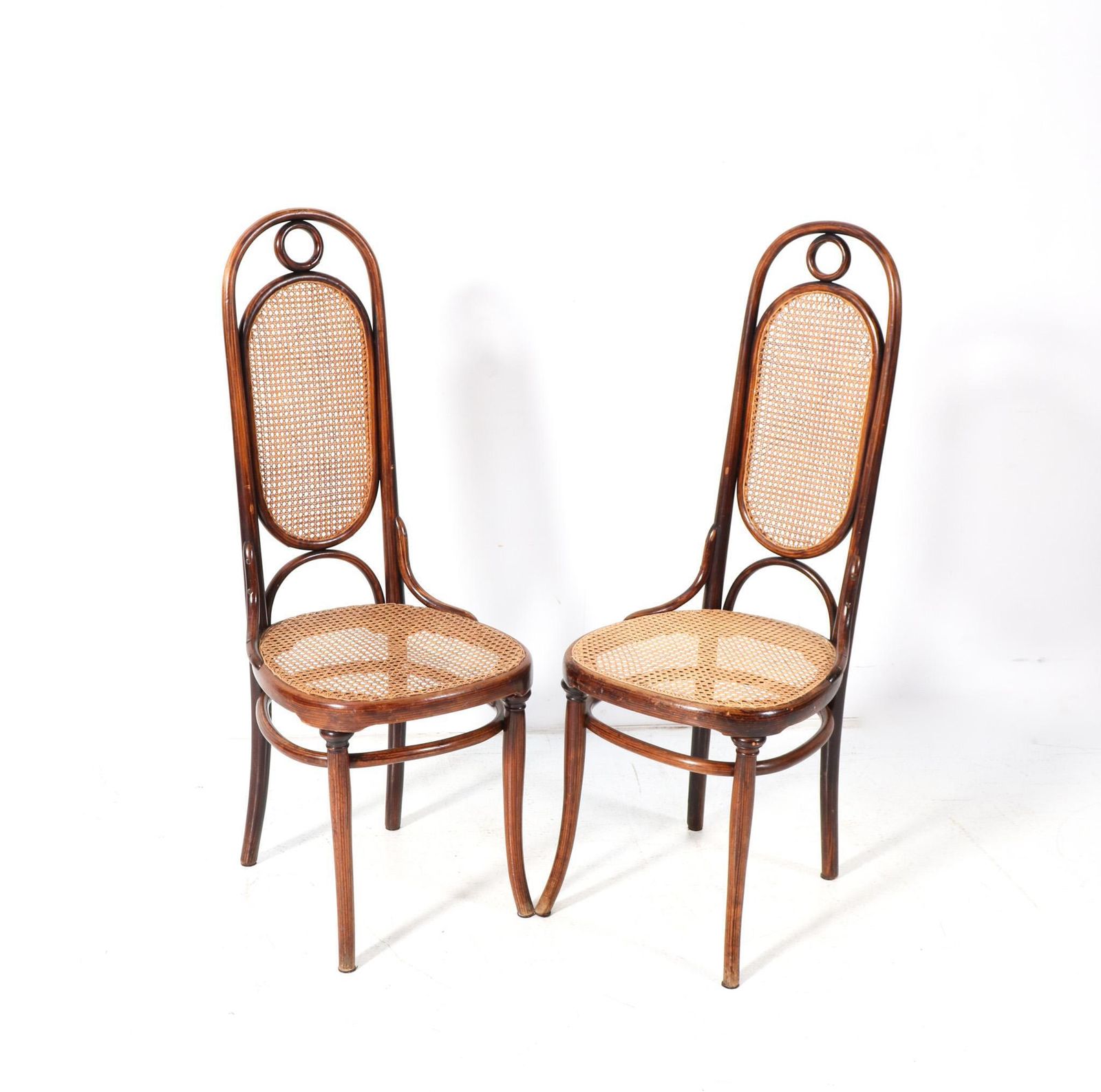 Pair Of Beech Art Nouveau High Back Chairs Model 17 By Michael Thonet, 1890s photo vinterior