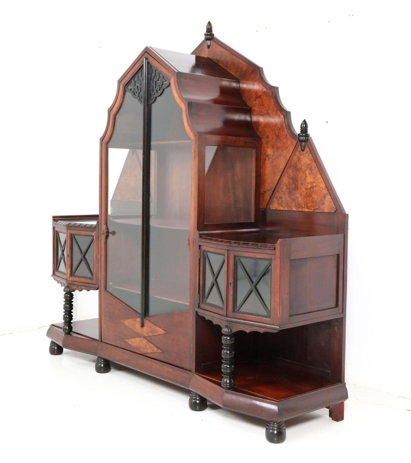 Walnut Art Deco Amsterdamse School Vitrine Or China Cabinet By Max Coini, 1920s photo for sale