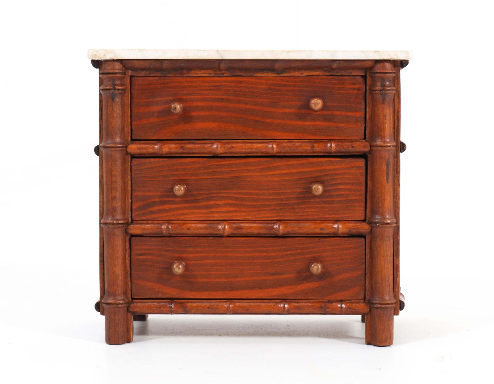 Pine French Faux Bamboo Miniature Chest Of Drawers With Marble Top, 1920s photo furniture